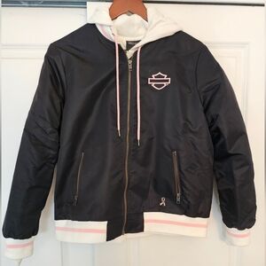 Women's Black and White Jacket with Pink Accents